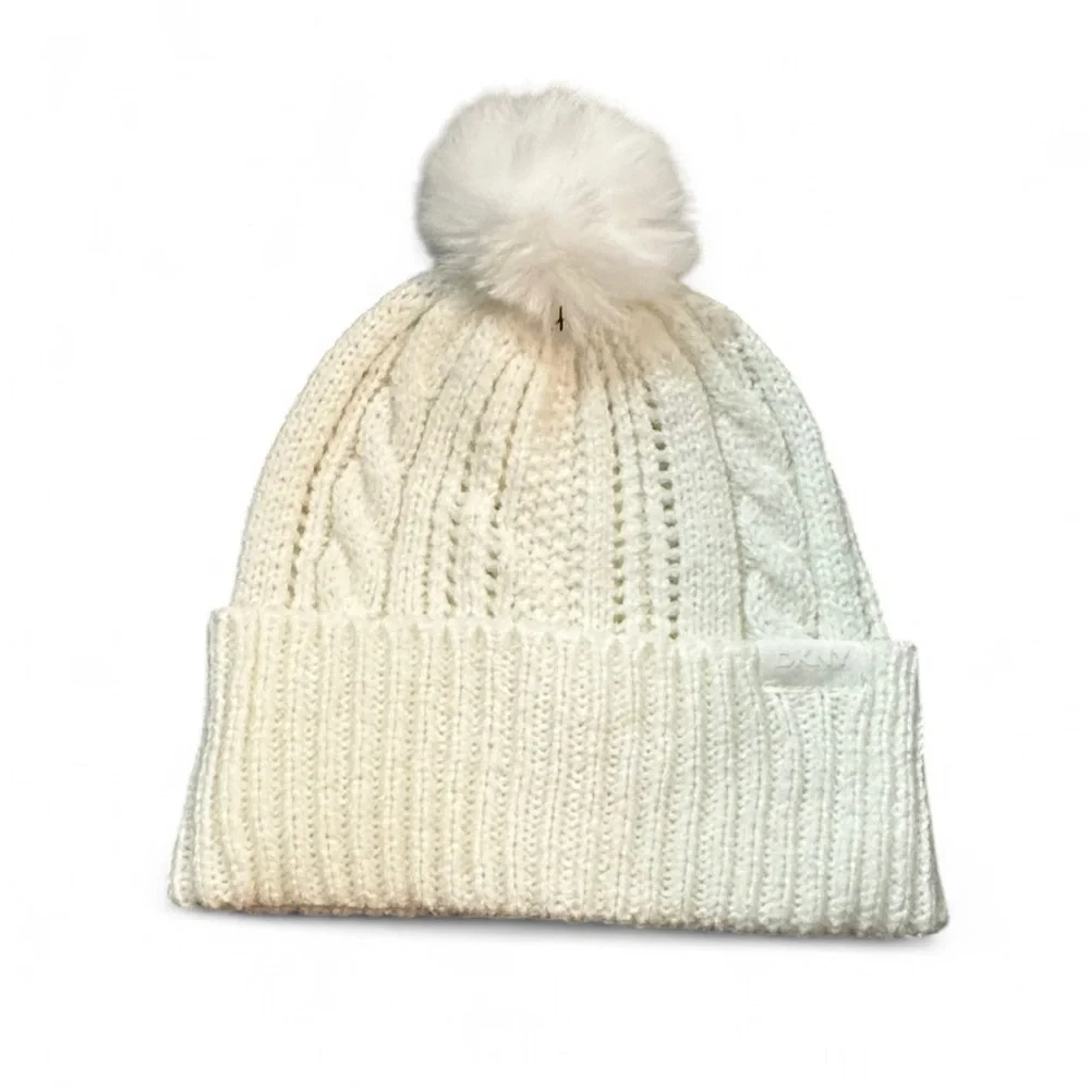 DKNY Cream Knit Scarf and Beanie Set NEW in Box OS Cream color
